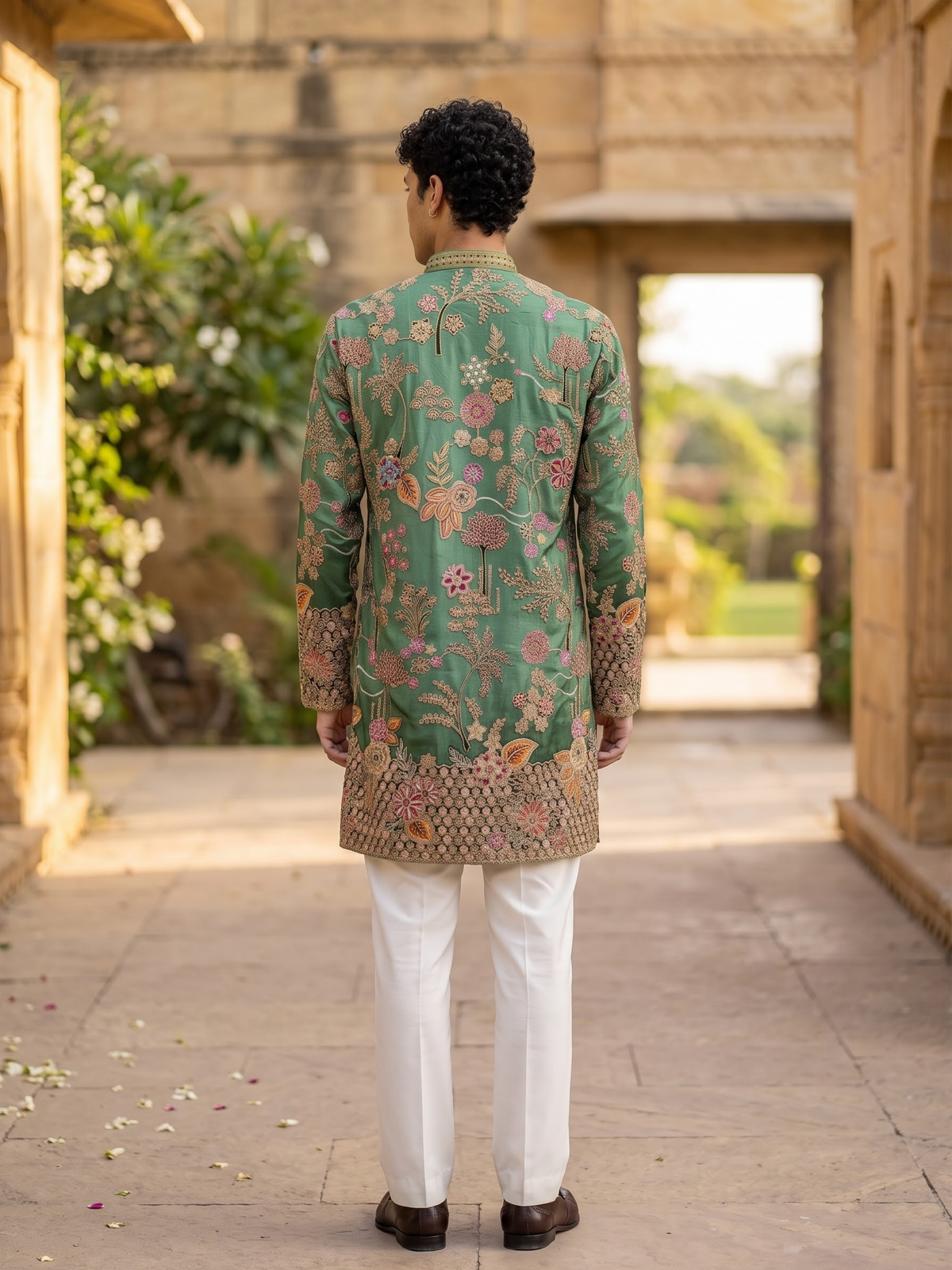 Sea Green Short Kurta Set with Position Print