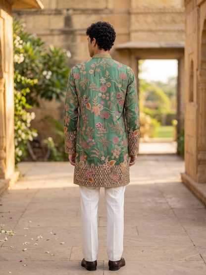 Sea Green Short Kurta Set with Position Print
