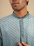 Men's Slate Blue Ombre Rayon Kurta with Sequins & Thread Work Embroidery Set