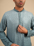 Men's Slate Blue Ombre Rayon Kurta with Sequins & Thread Work Embroidery Set