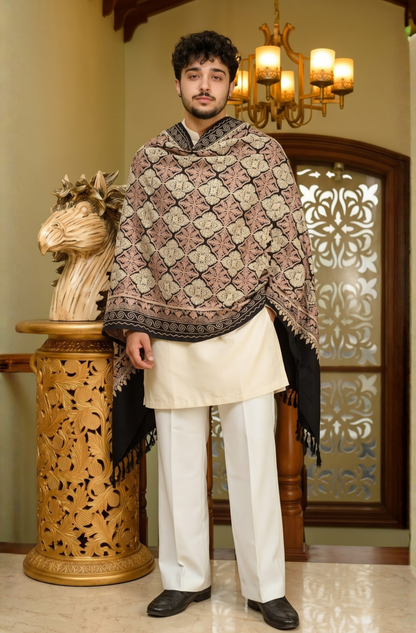 Blue Pashmina Jacquard Dupatta with Embroidery
