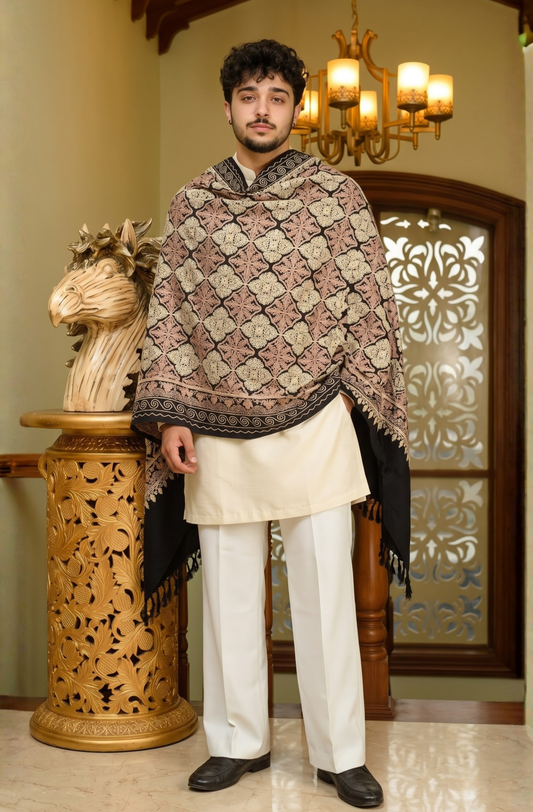 Blue Pashmina Jacquard Dupatta with Embroidery