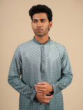 Men's Slate Blue Ombre Rayon Kurta with Sequins & Thread Work Embroidery Set