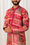 Men's Pink Jacquard Kurta Set