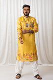 Men's Yellow Silk Digital Print & Foil Work Kurta Set