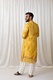 Men's Yellow Silk Digital Print & Foil Work Kurta Set