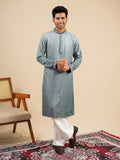 Men's Slate Blue Ombre Rayon Kurta with Sequins & Thread Work Embroidery Set