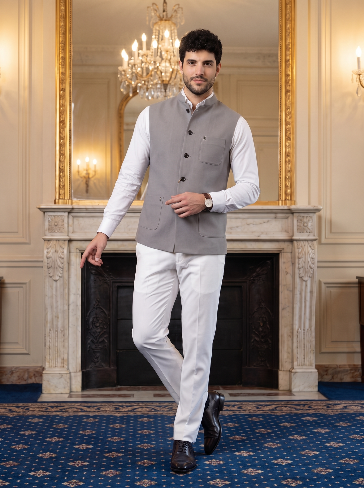 Premium Pebble Knit Bandi Jacket with Patch Pockets