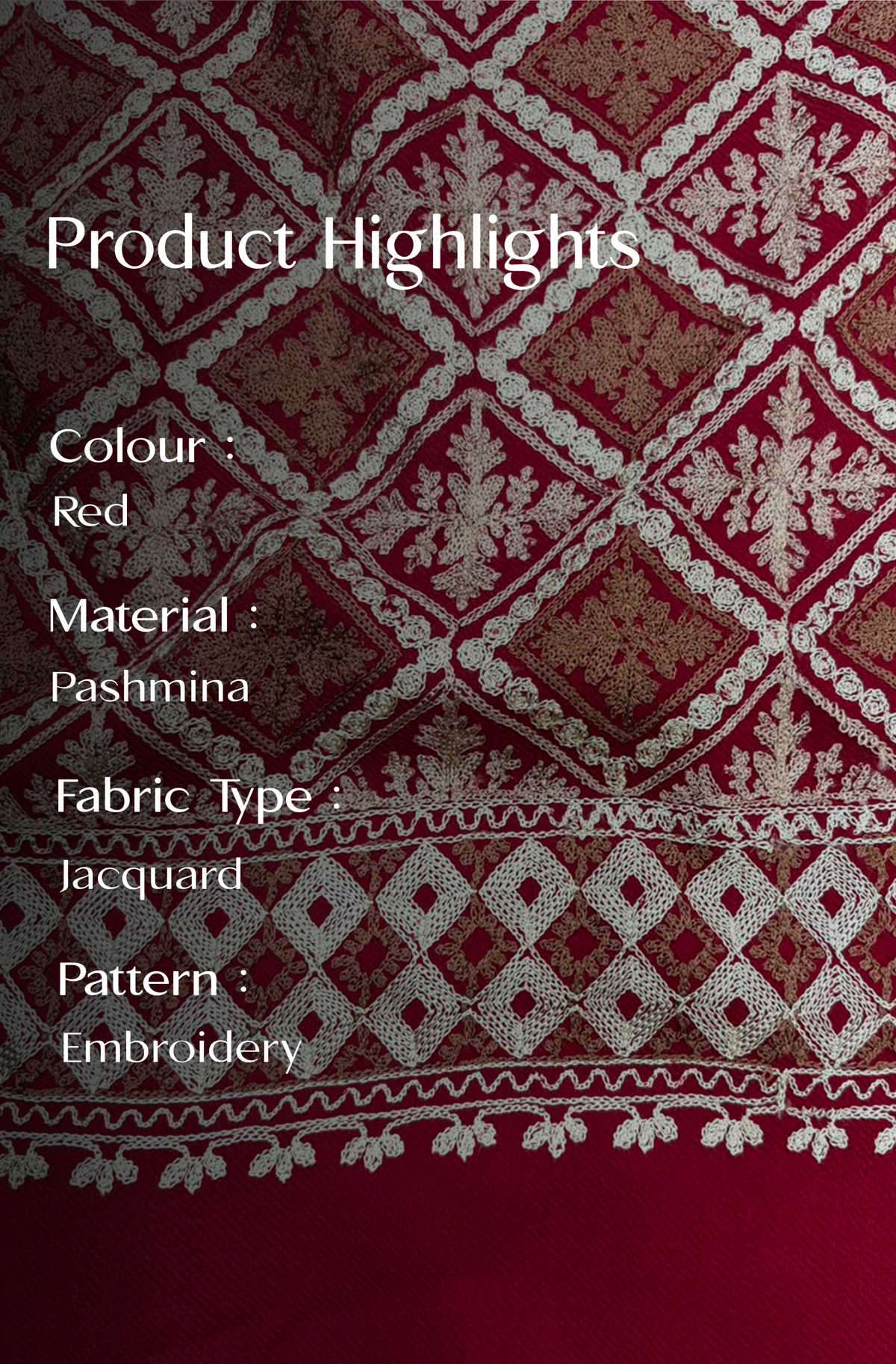 Red Pashmina Jacquard Dupatta with Embroidery