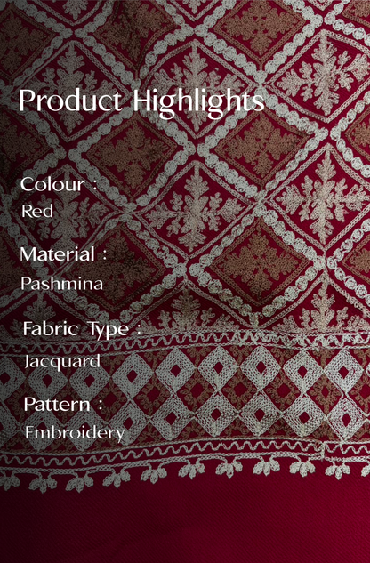 Red Pashmina Jacquard Dupatta with Embroidery