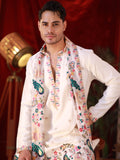 Men's White Linen Satin Kurta Set with Multicolour Embroidery & Georgette Dupatta