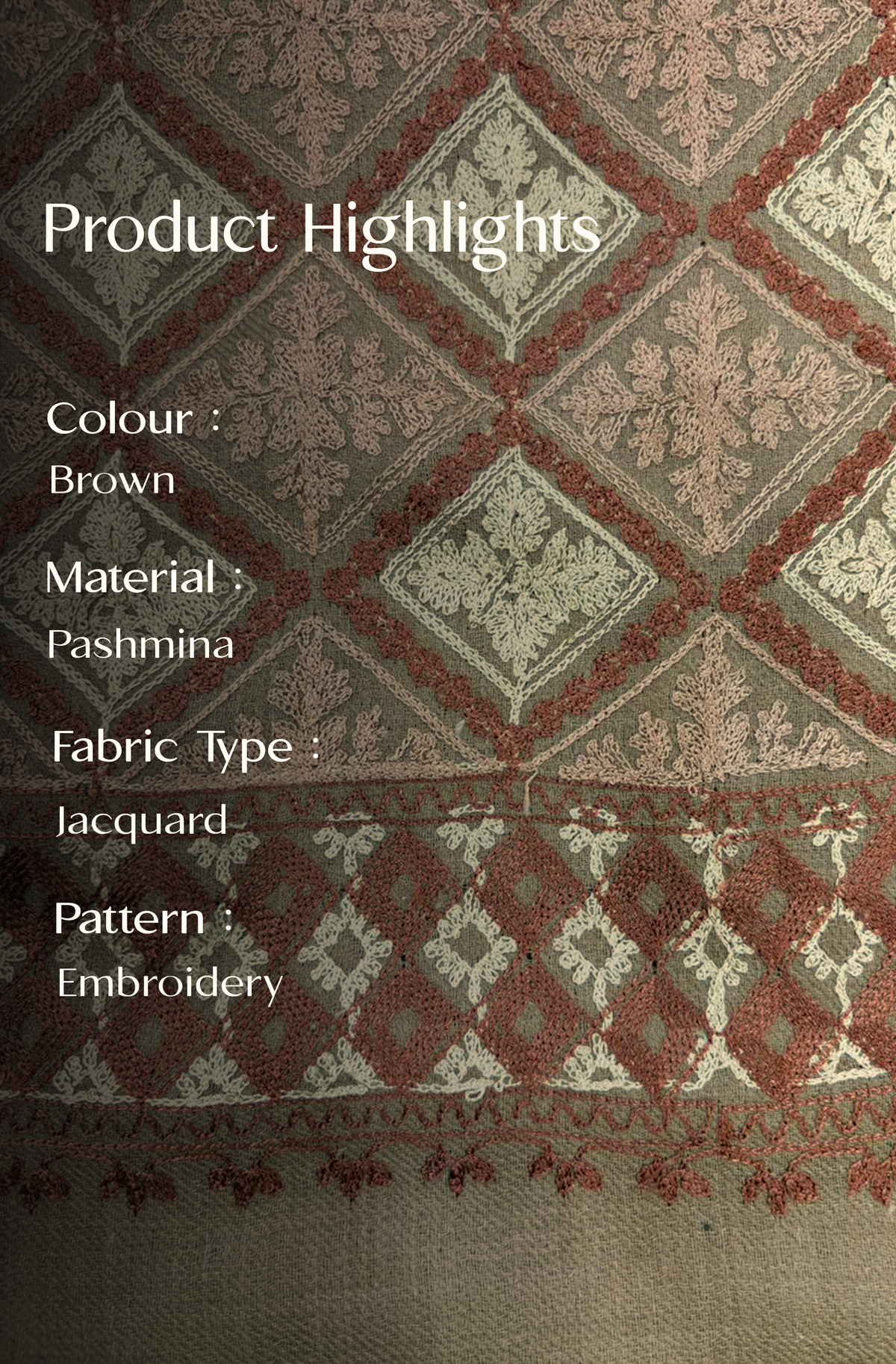 Brown Pashmina Jacquard Dupatta with Embroidery