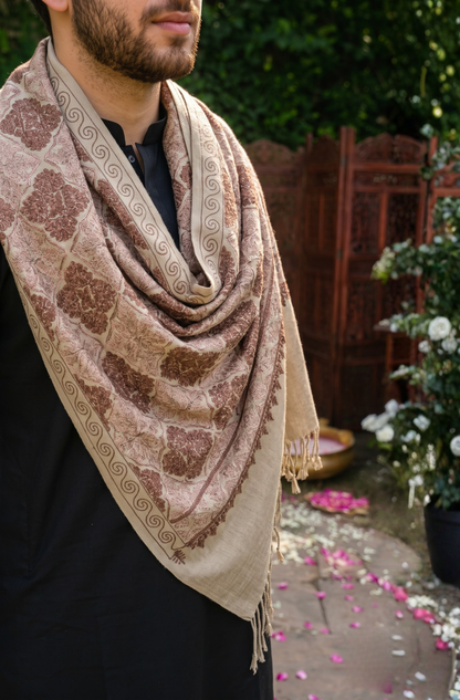 Blue Pashmina Jacquard Dupatta with Embroidery