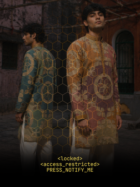 Earth Tone Silk Short Kurta Set with Geometric Heritage Print