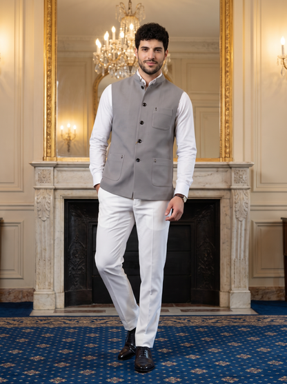 Premium Pebble Knit Bandi Jacket with Patch Pockets