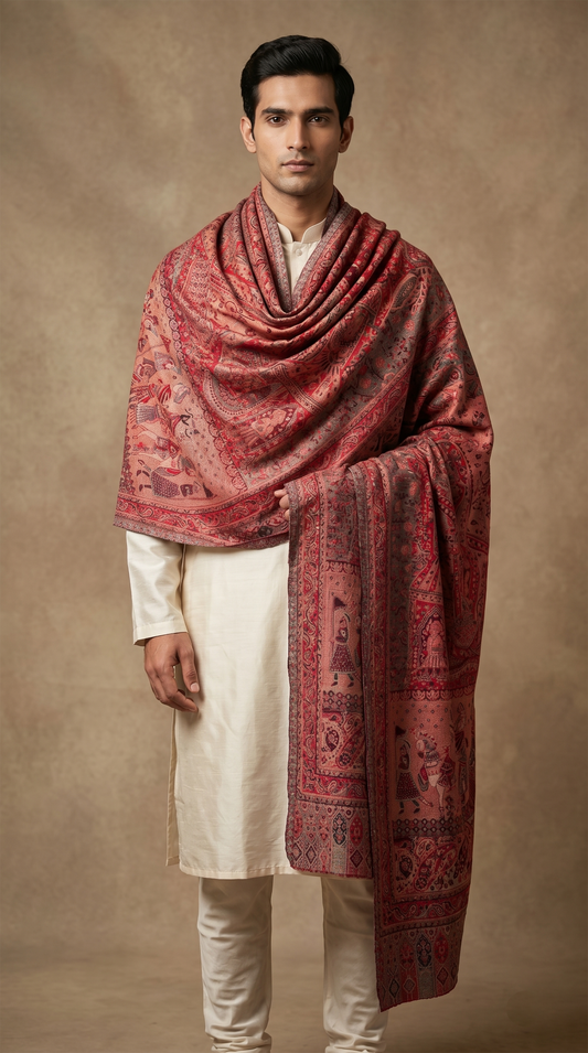 Red Pashmina Jacquard Dupatta