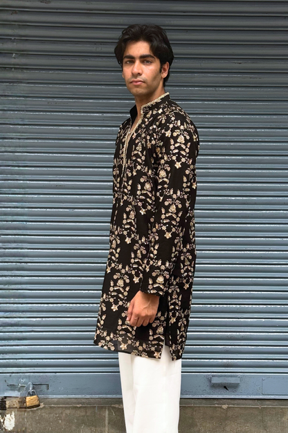 Rust Maroon Silk Base Short Kurta Set with Jari Embroidery
