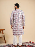 Men's Multicolour Jacquard Digital Print Kurta Set with Swarovski Detailing