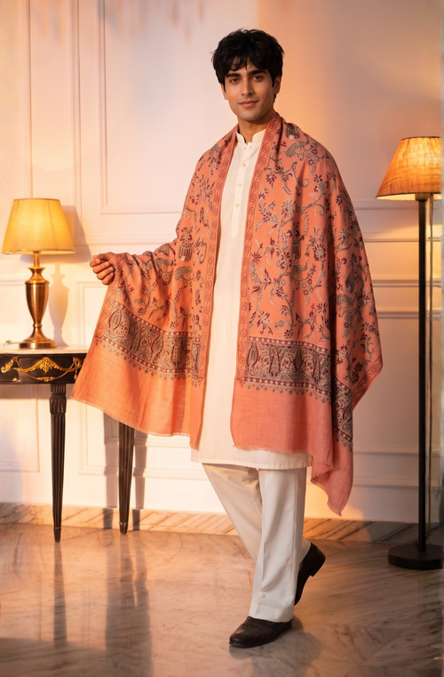 Multicolour Pashmina Jacquard Dupatta with Embroidery