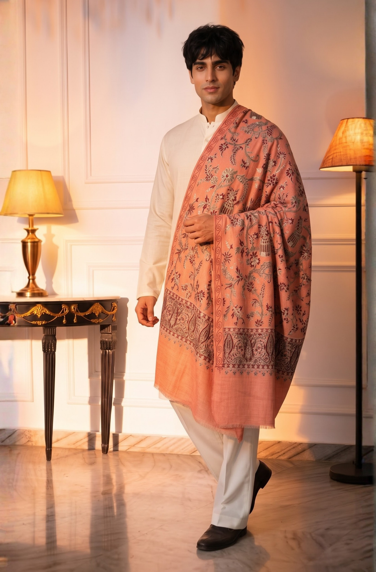 Multicolour Pashmina Jacquard Dupatta with Embroidery