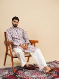 Men's Multicolour Jacquard Digital Print Kurta Set with Swarovski Detailing