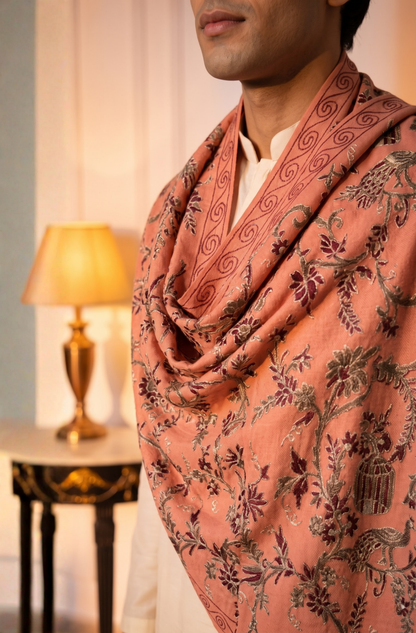 Multicolour Pashmina Jacquard Dupatta with Embroidery