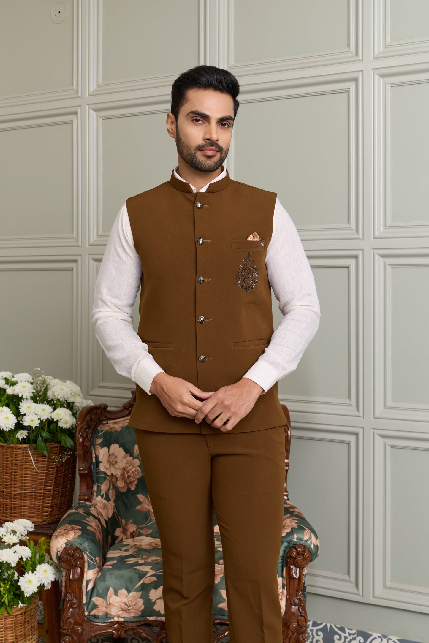 Japanese Lachhka Modi Jacket with Hotfix Butta Motif