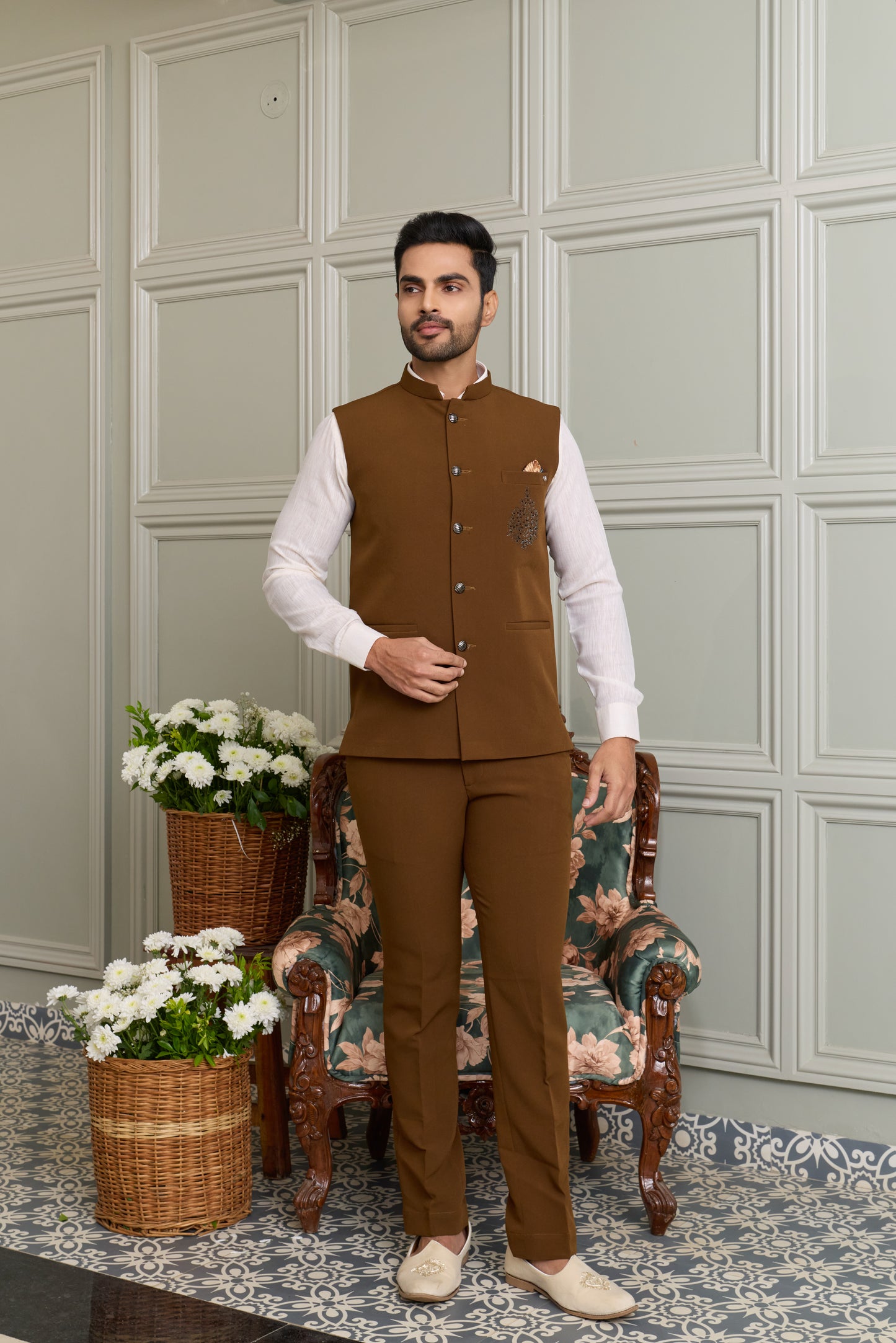 Japanese Lachhka Modi Jacket with Hotfix Butta Motif