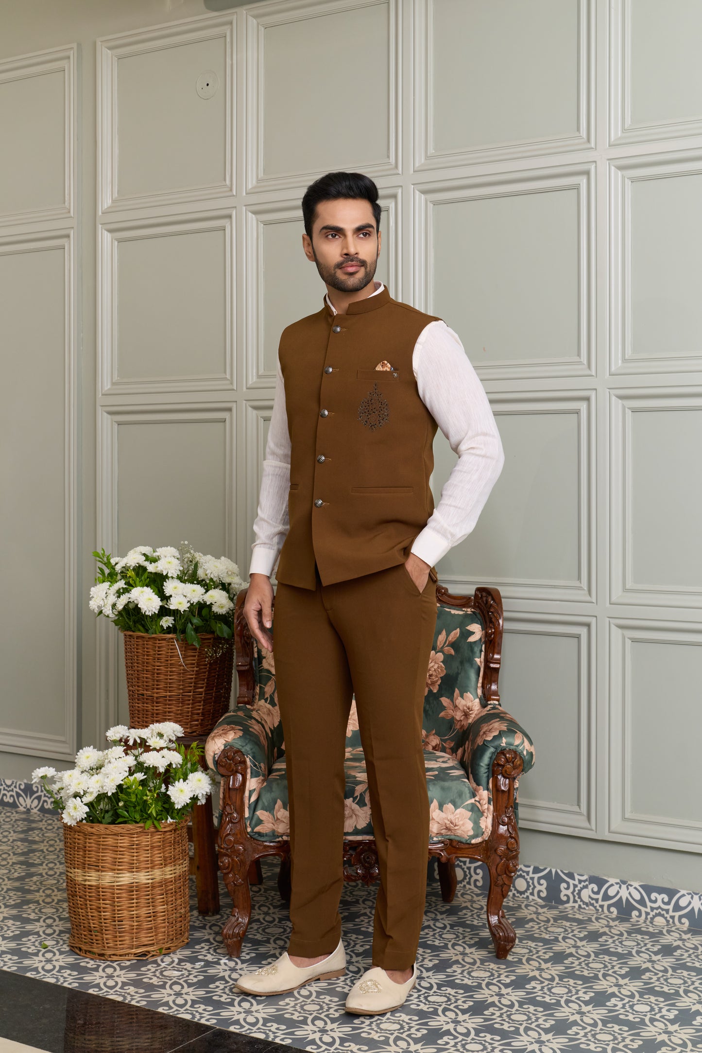 Japanese Lachhka Modi Jacket with Hotfix Butta Motif
