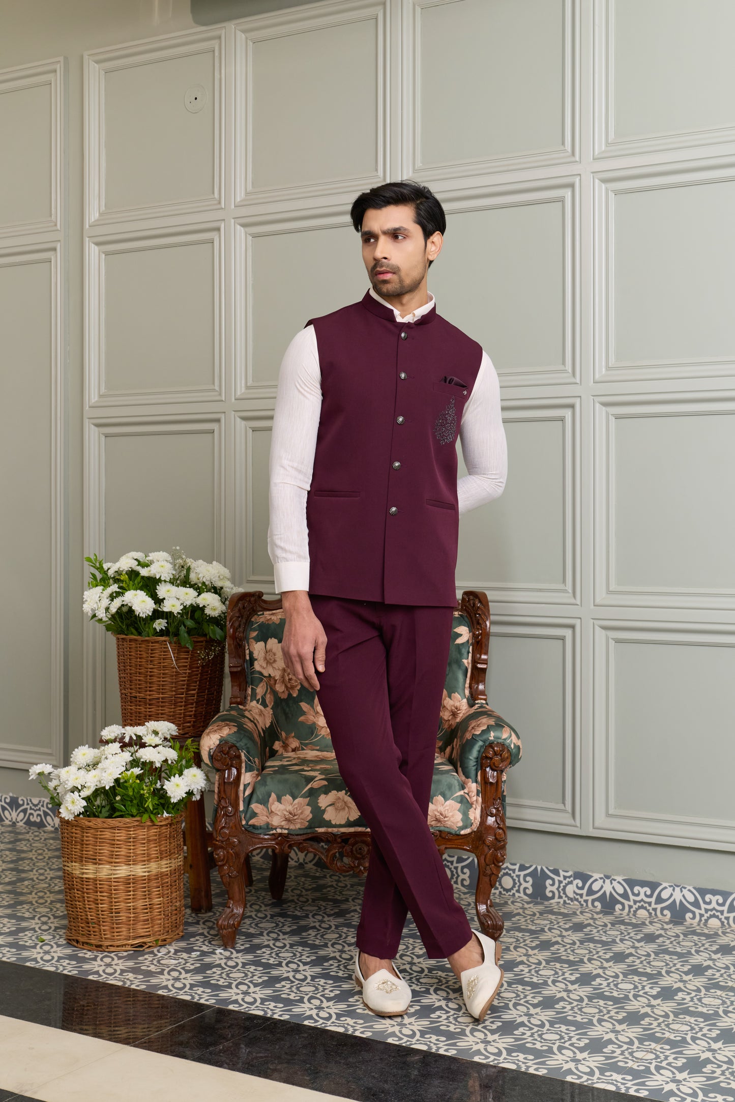 Japanese Lachhka Modi Jacket with Hotfix Butta Motif
