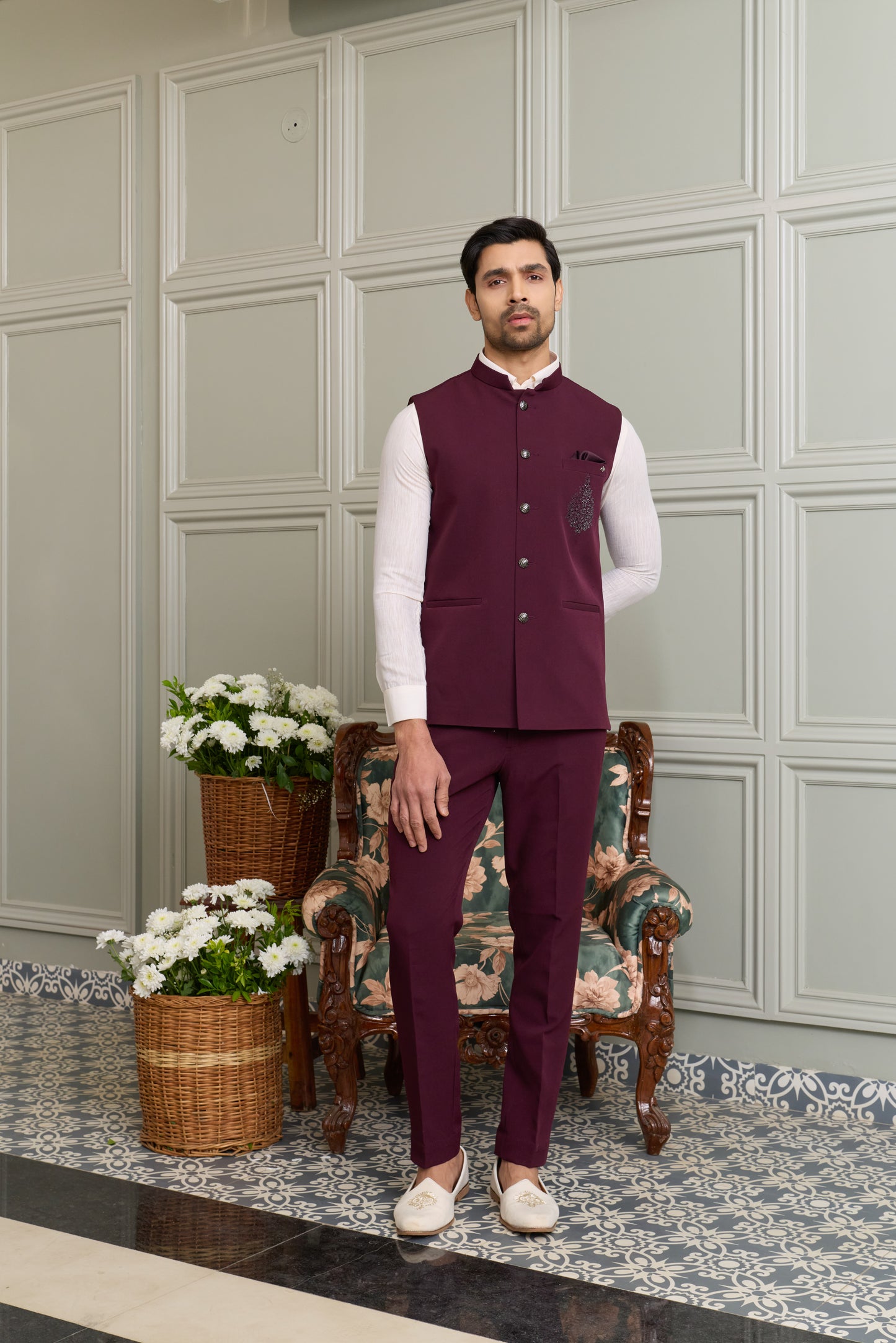 Japanese Lachhka Modi Jacket with Hotfix Butta Motif