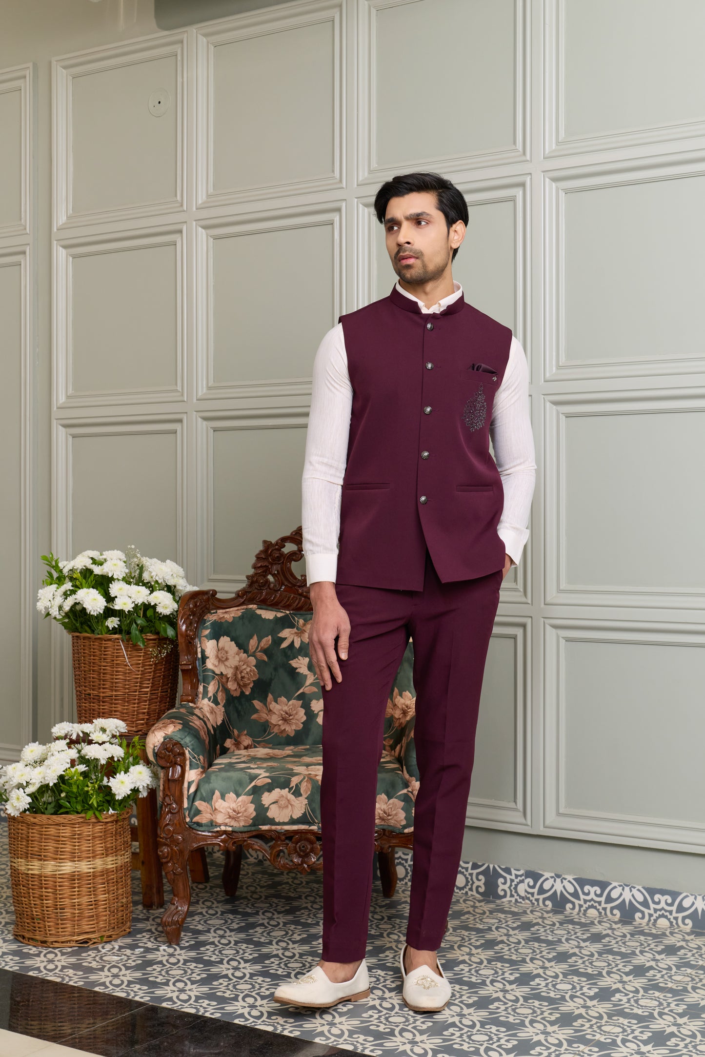 Japanese Lachhka Modi Jacket with Hotfix Butta Motif