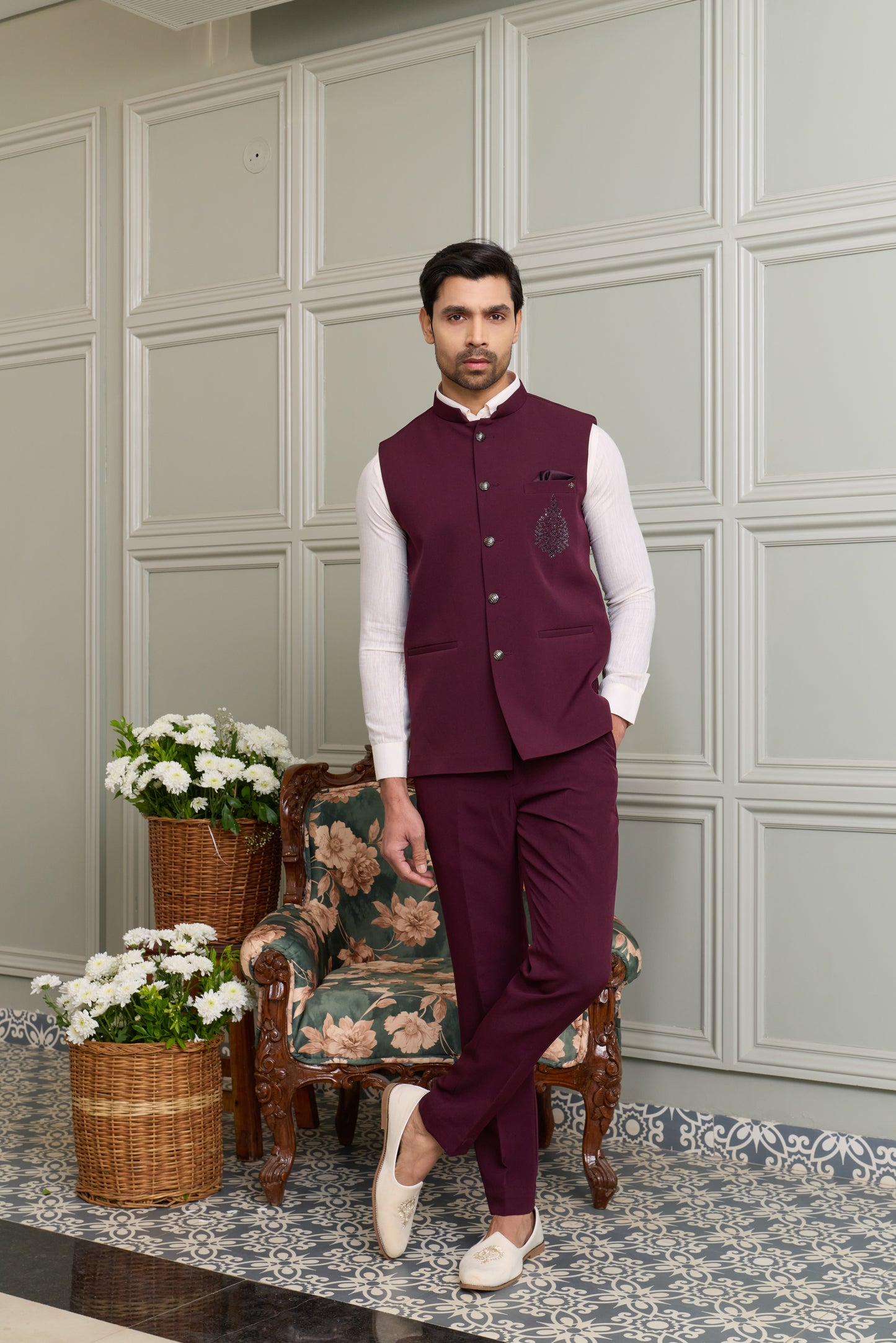 Japanese Lachhka Modi Jacket with Hotfix Butta Motif