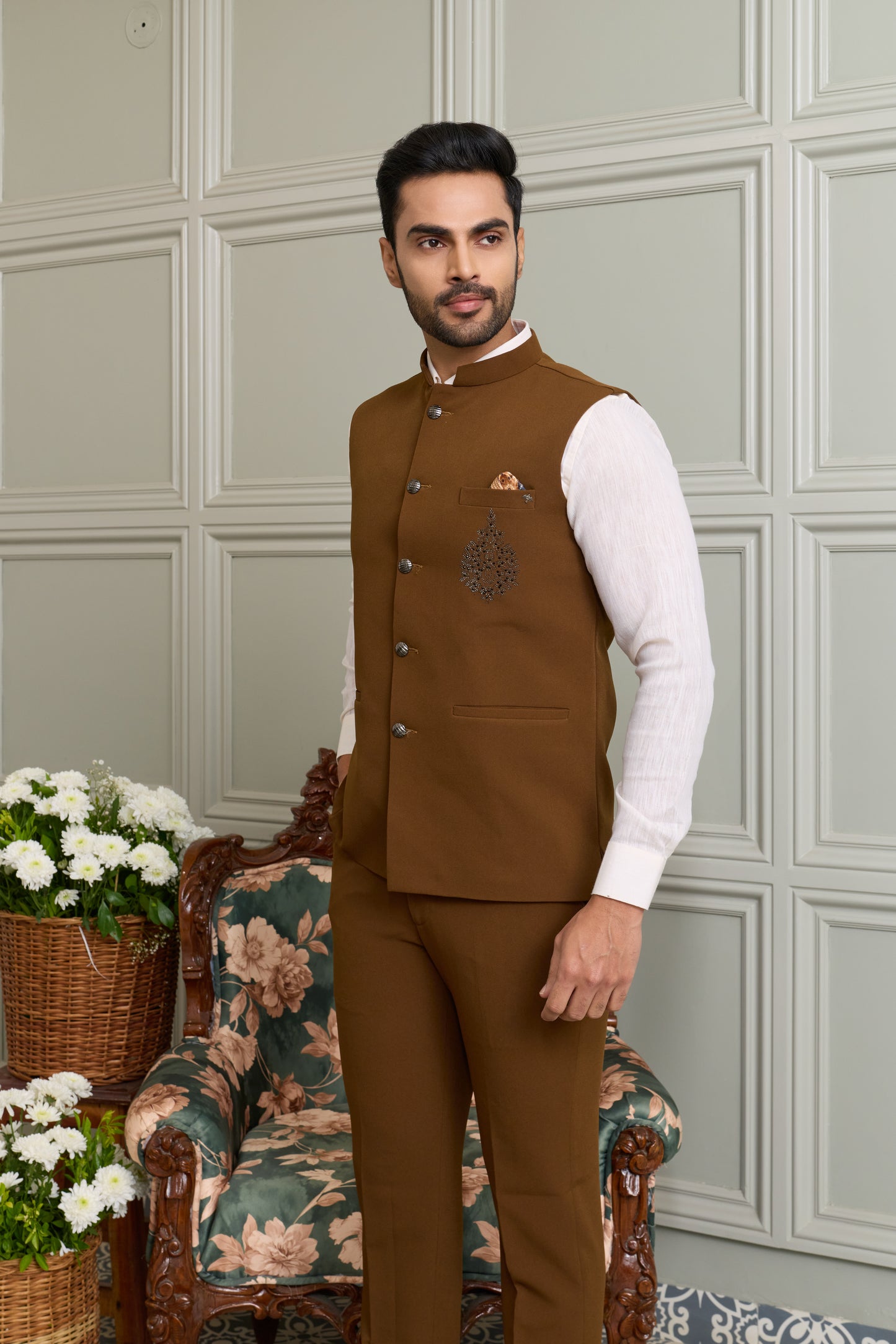 Japanese Lachhka Modi Jacket with Hotfix Butta Motif