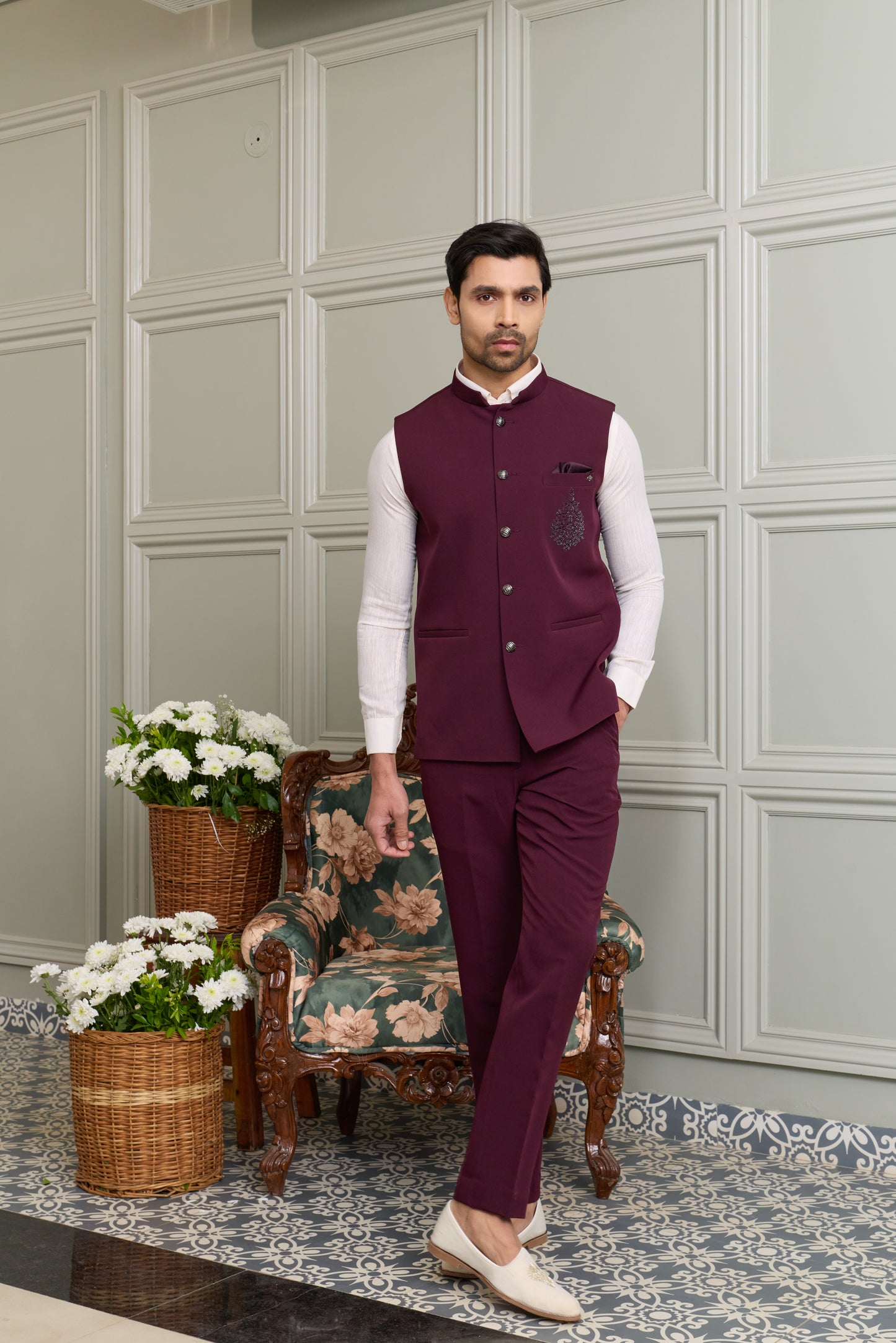 Japanese Lachhka Modi Jacket with Hotfix Butta Motif