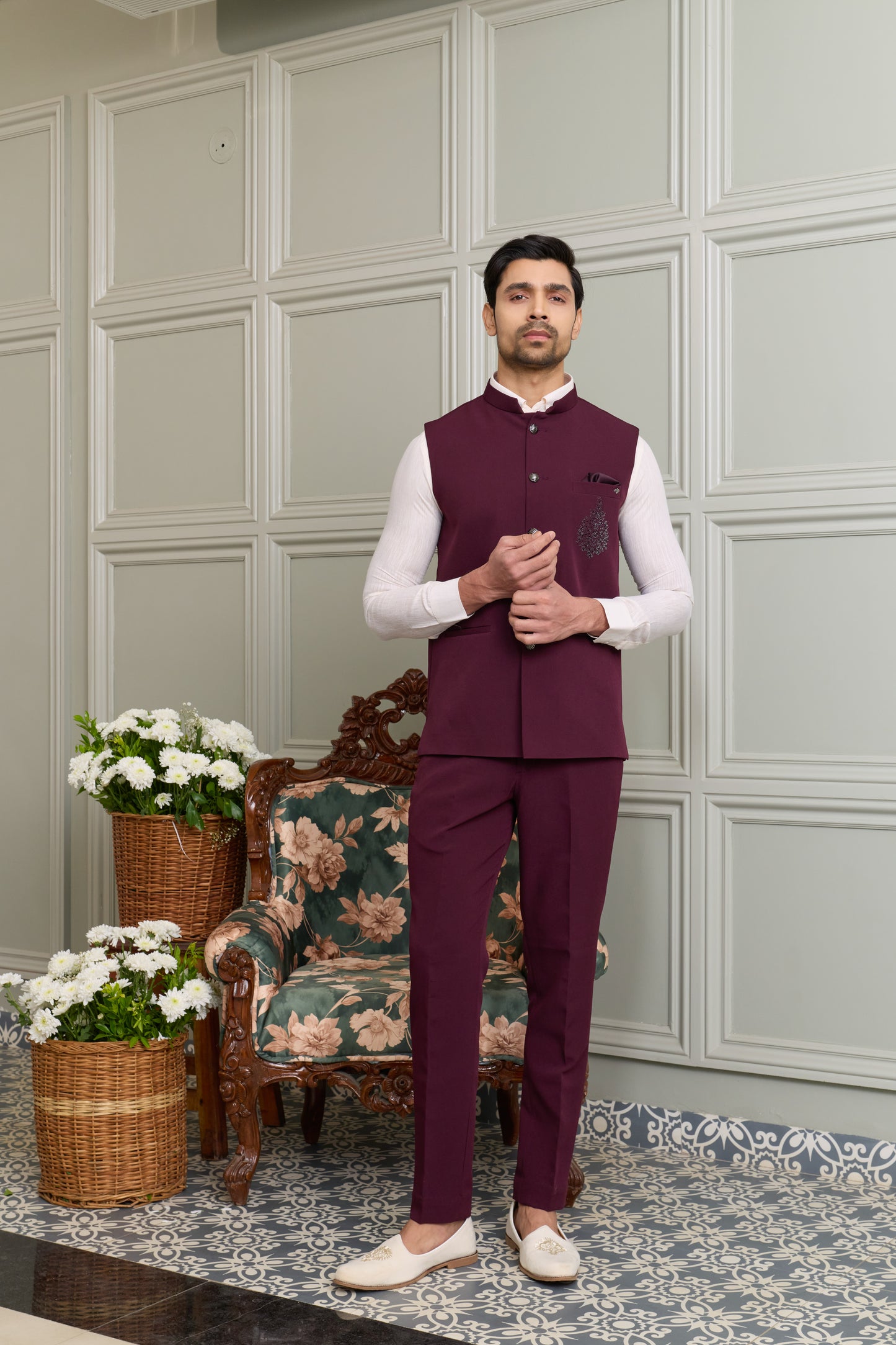 Japanese Lachhka Modi Jacket with Hotfix Butta Motif