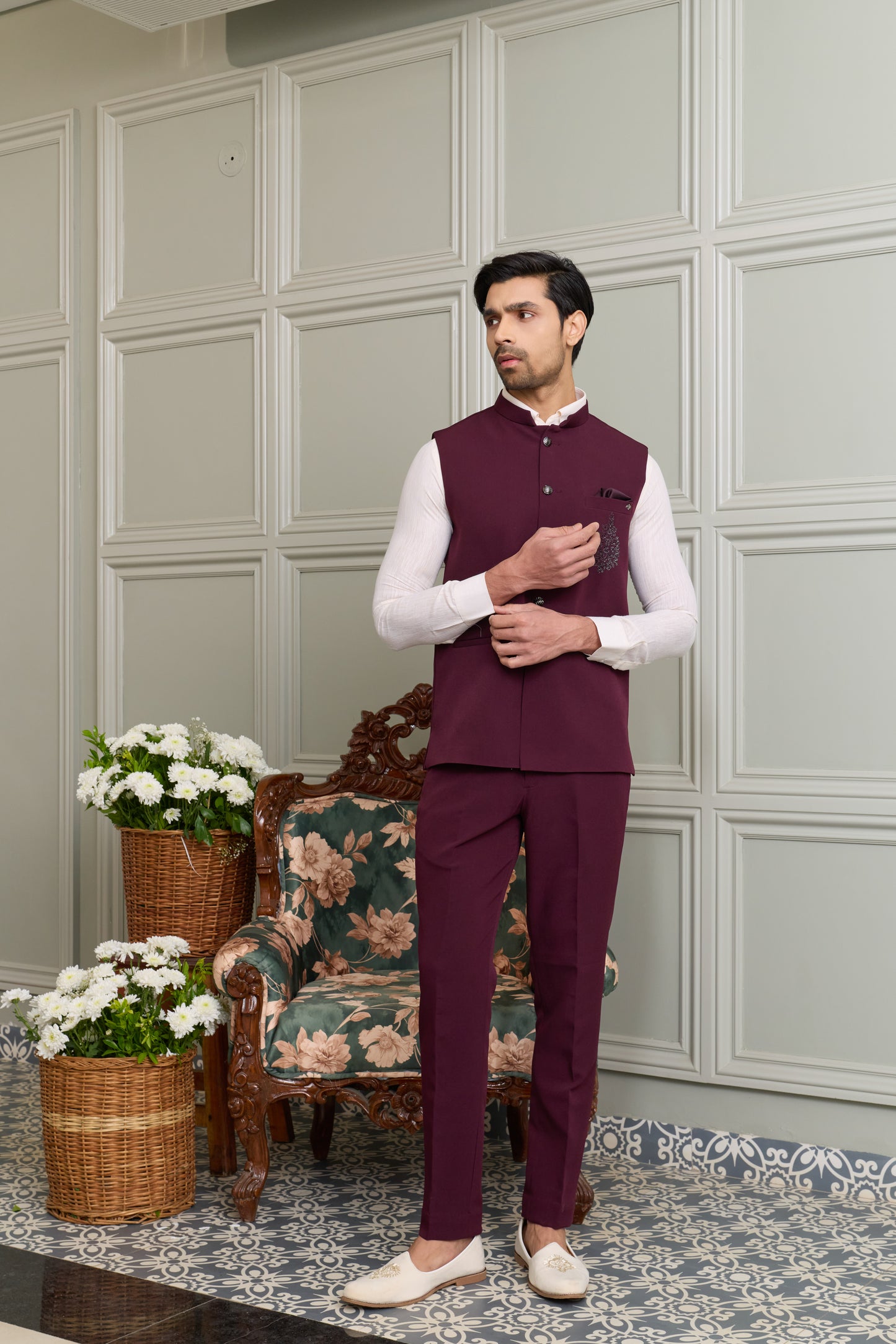Japanese Lachhka Modi Jacket with Hotfix Butta Motif