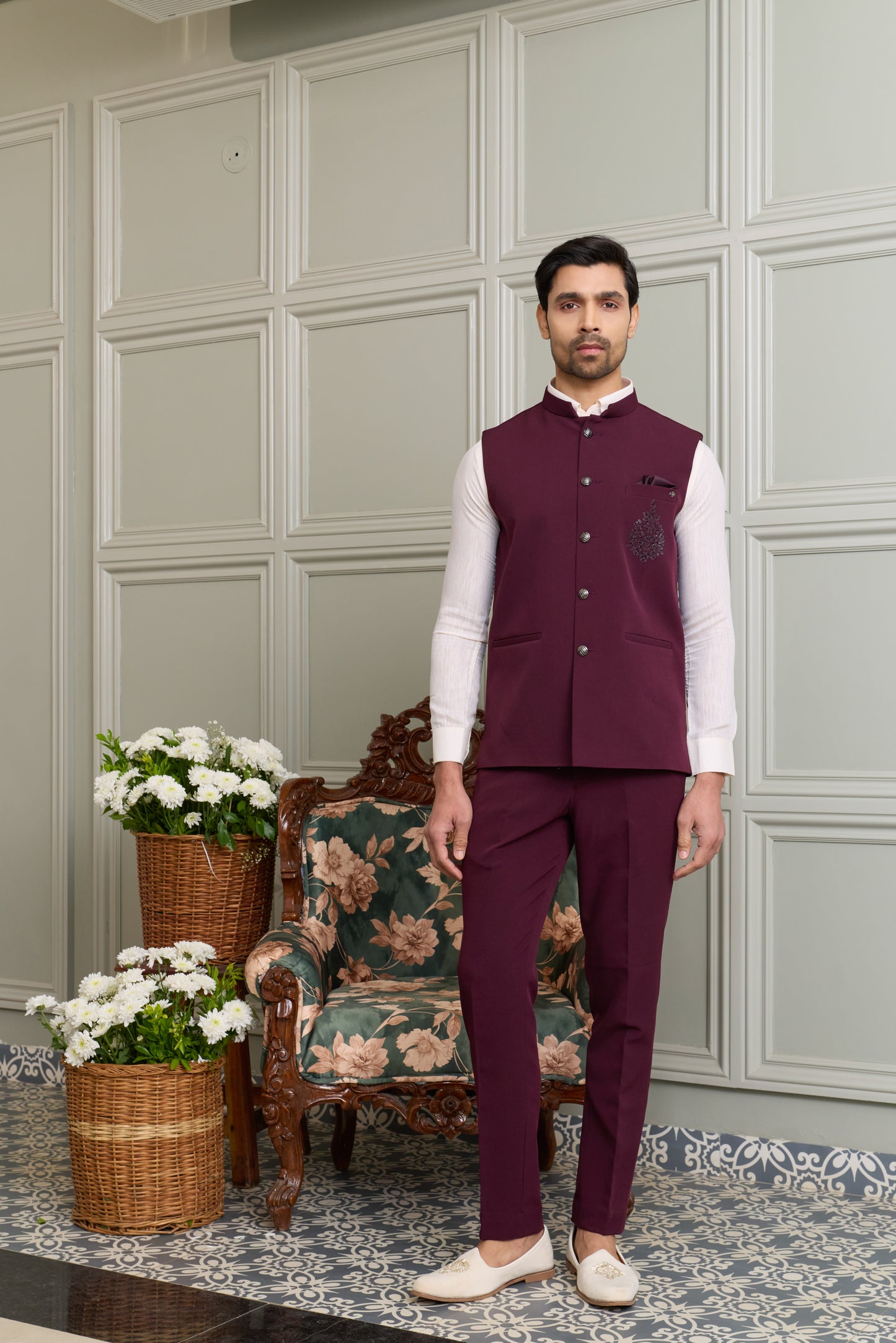 Japanese Lachhka Modi Jacket with Hotfix Butta Motif