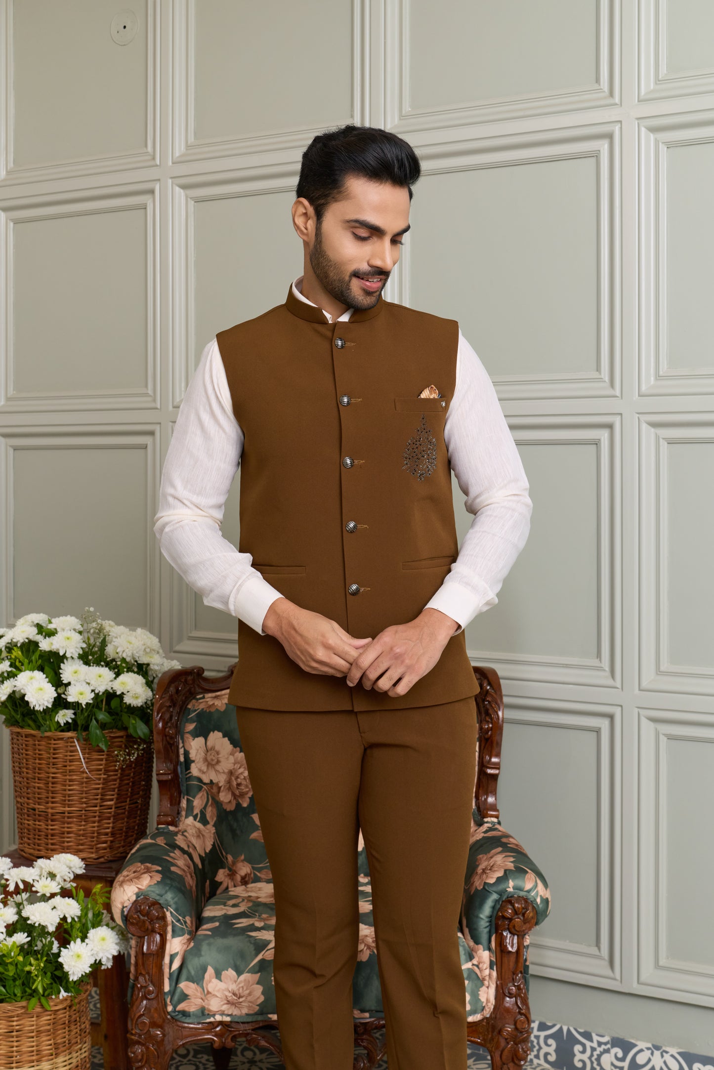 Japanese Lachhka Modi Jacket with Hotfix Butta Motif