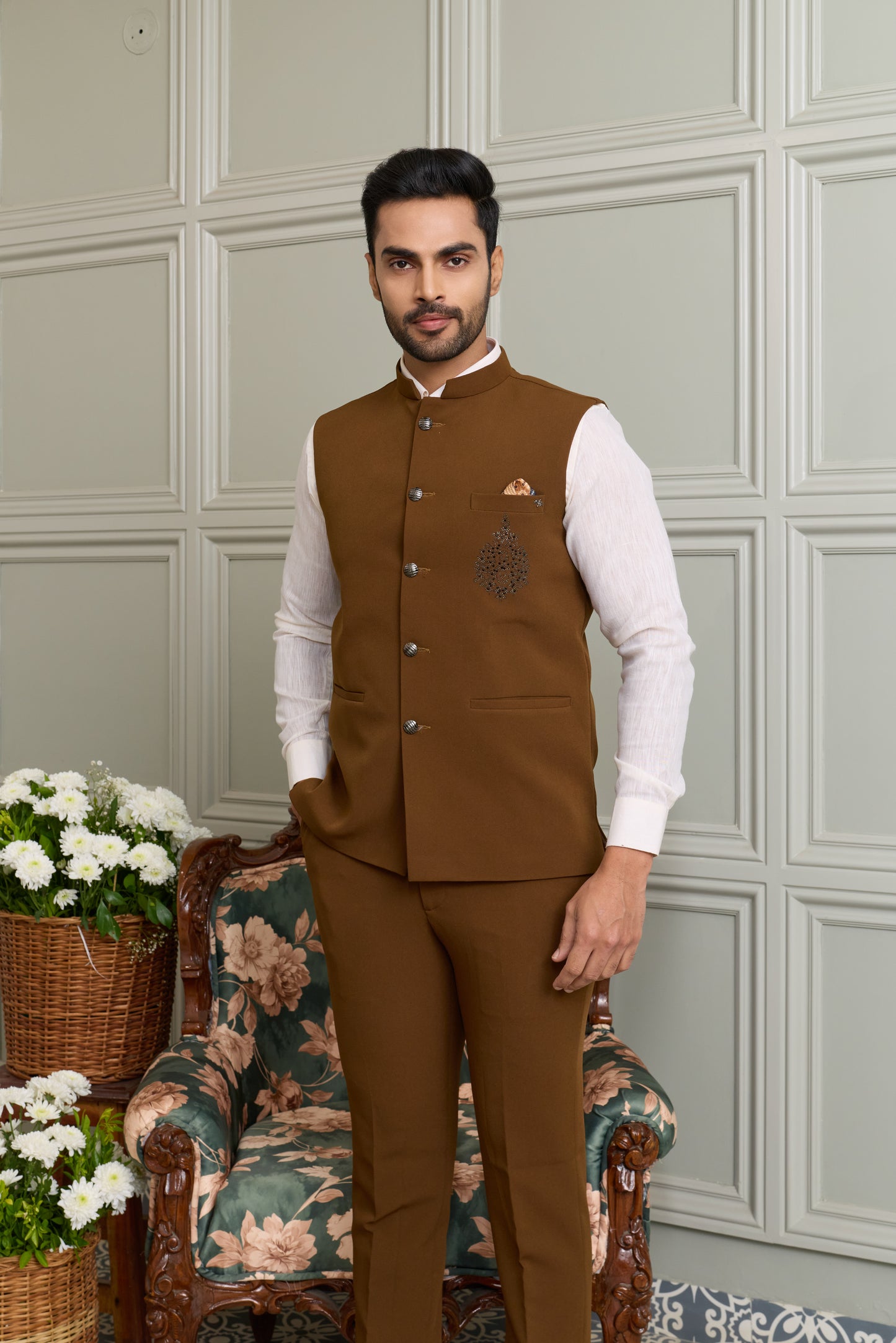 Japanese Lachhka Modi Jacket with Hotfix Butta Motif