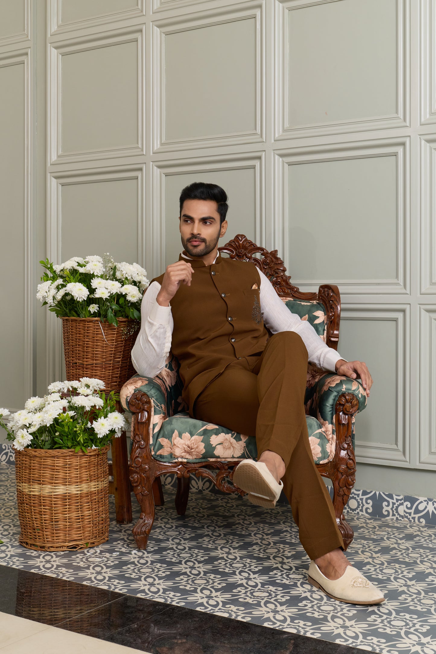 Japanese Lachhka Modi Jacket with Hotfix Butta Motif