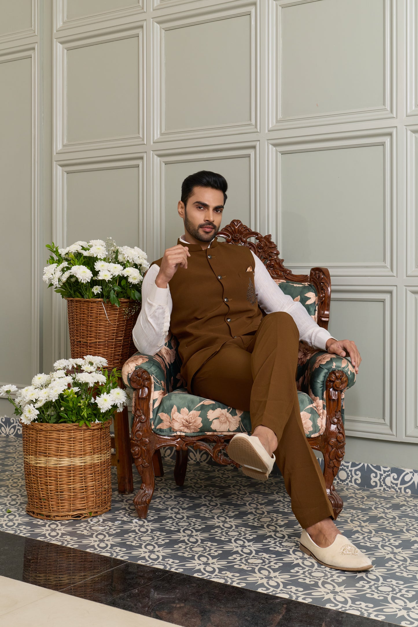 Japanese Lachhka Modi Jacket with Hotfix Butta Motif