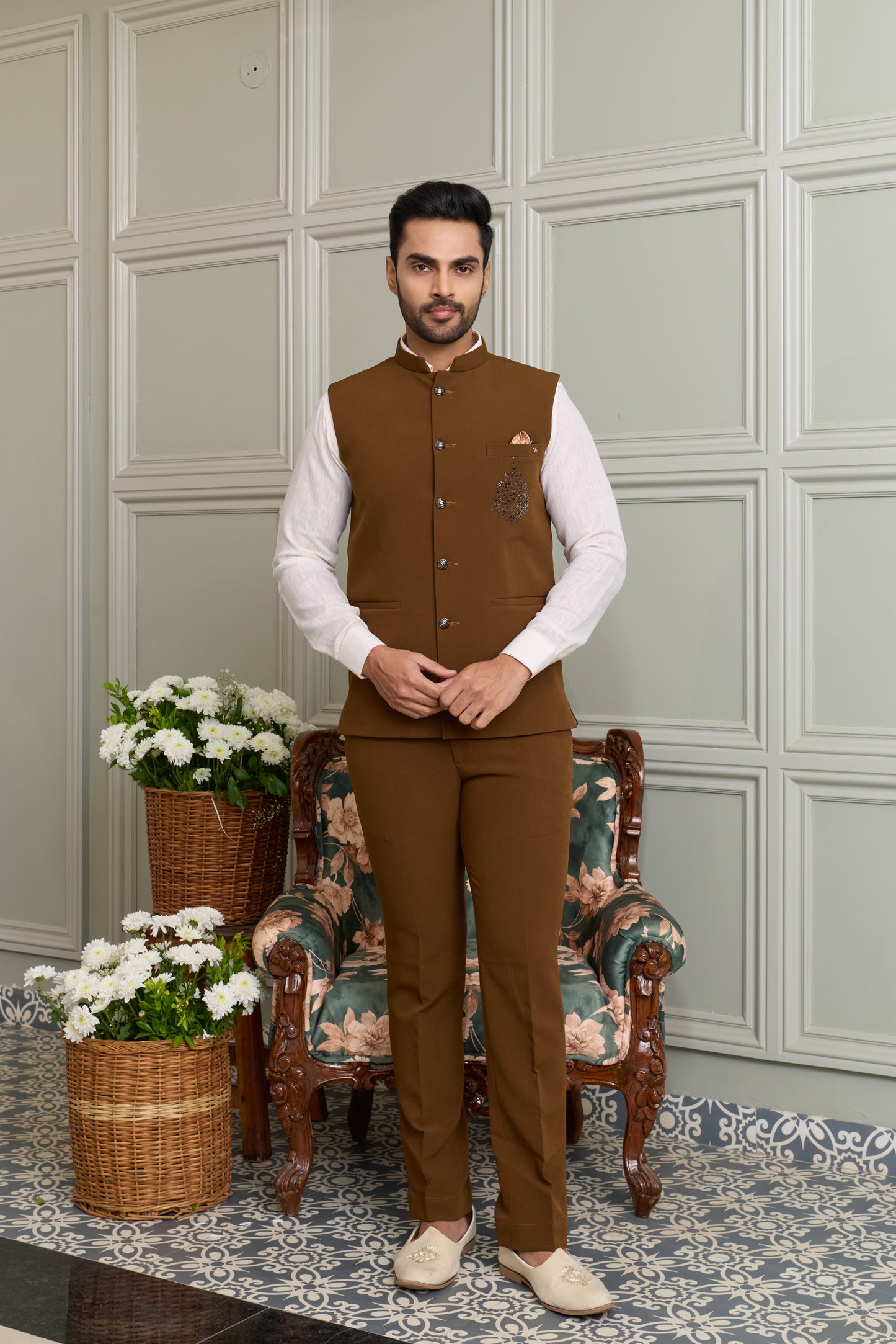 Japanese Lachhka Modi Jacket with Hotfix Butta Motif
