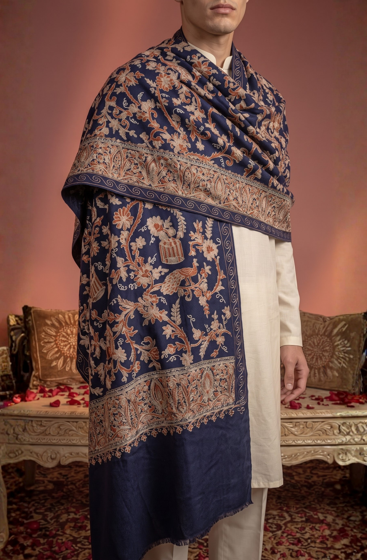 Multicolour Pashmina Jacquard Dupatta with Embroidery