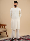 Men's Off-White Rayon Kurta Set with Sequins & Thread Work Embroidery