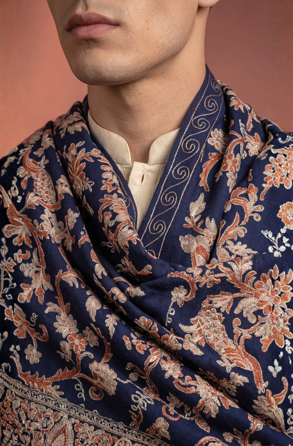 Multicolour Pashmina Jacquard Dupatta with Embroidery