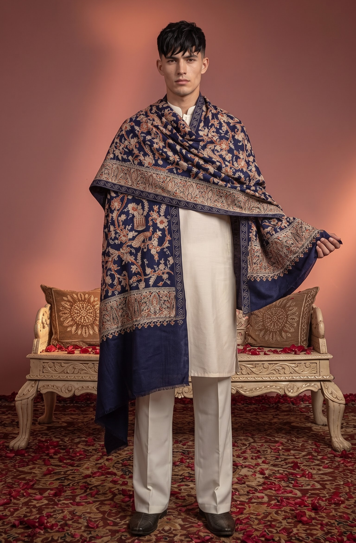 Multicolour Pashmina Jacquard Dupatta with Embroidery