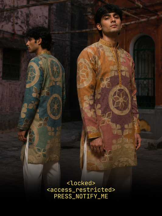 Earth Tone Silk Short Kurta Set with Geometric Heritage Print