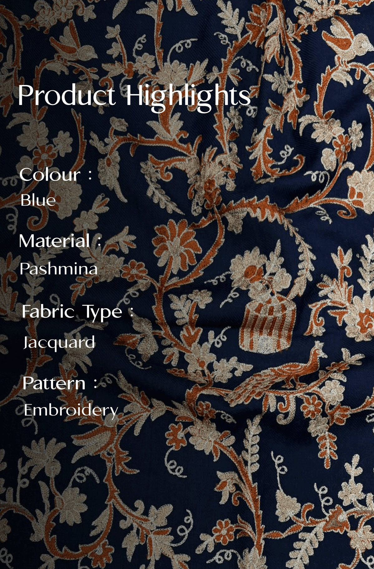 Multicolour Pashmina Jacquard Dupatta with Embroidery