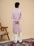 Men's Lavender Rayon Kurta Set with Sequins & Thread Work Embroidery